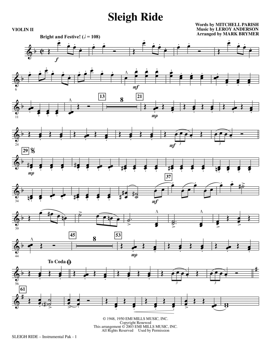 Sleigh Ride (arr. Mark Brymer) - Violin 2