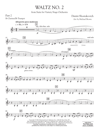 Book cover for Waltz No. 2 (from Suite for Variety Stage Orchestra) (arr. Brown) - Pt.2 - Bb Clarinet/Bb Trumpet