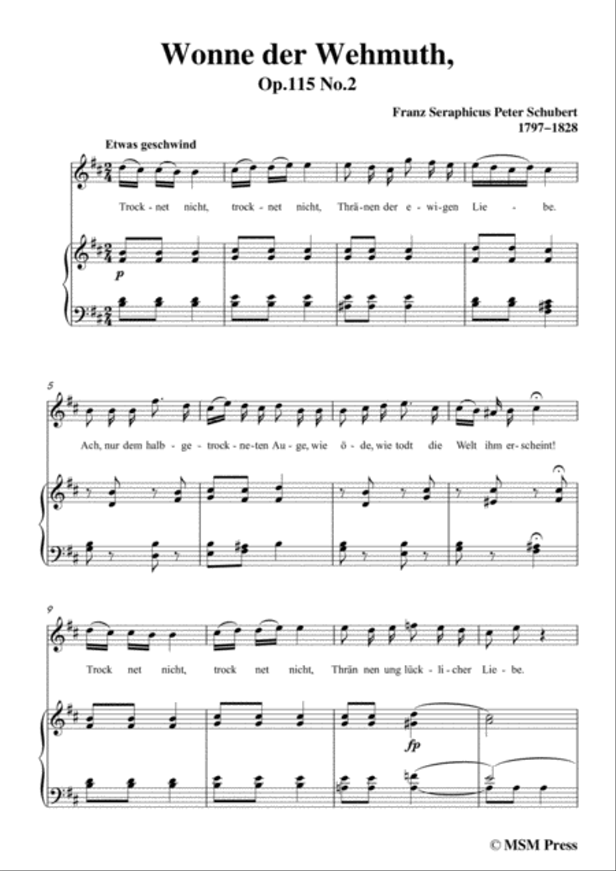 Schubert-Wonne der Wehmuth,Op.115 No.2,in b minor,for Voice&Piano Voice scores gallery preview page 3