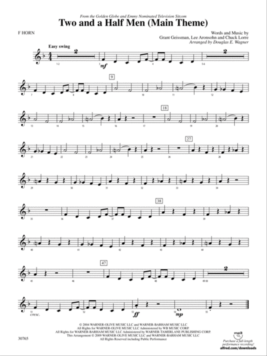 Two and a Half Men (Main Theme): 1st F Horn Concert Band scores gallery preview page 1