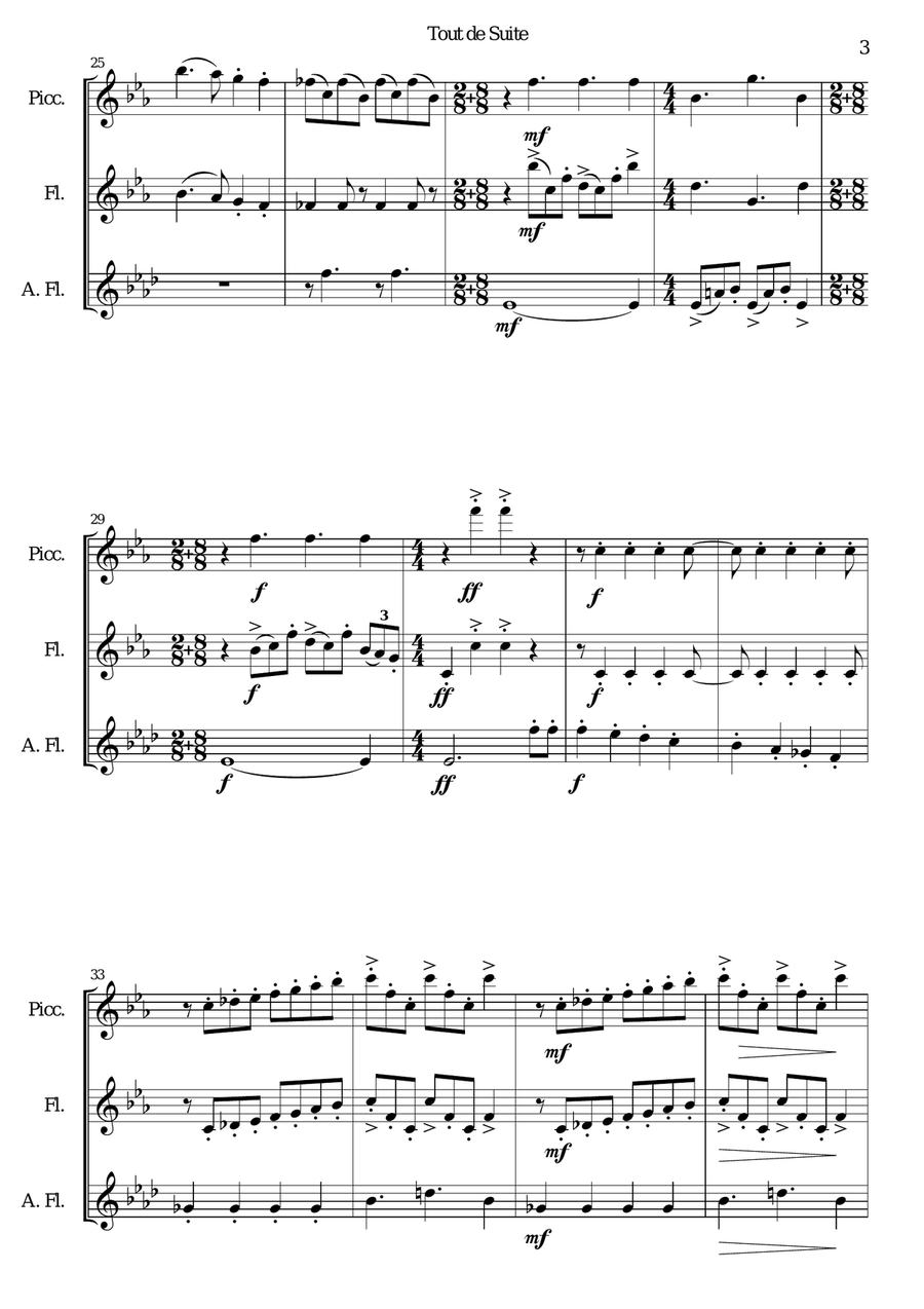 Tout de Suite (or Toot Sweet) for piccolo, flute and alto flute Woodwind Duet scores gallery preview page 3