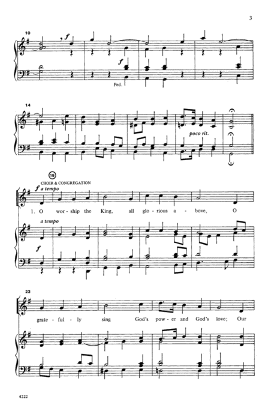O Worship the King 4-Part scores gallery preview page 3
