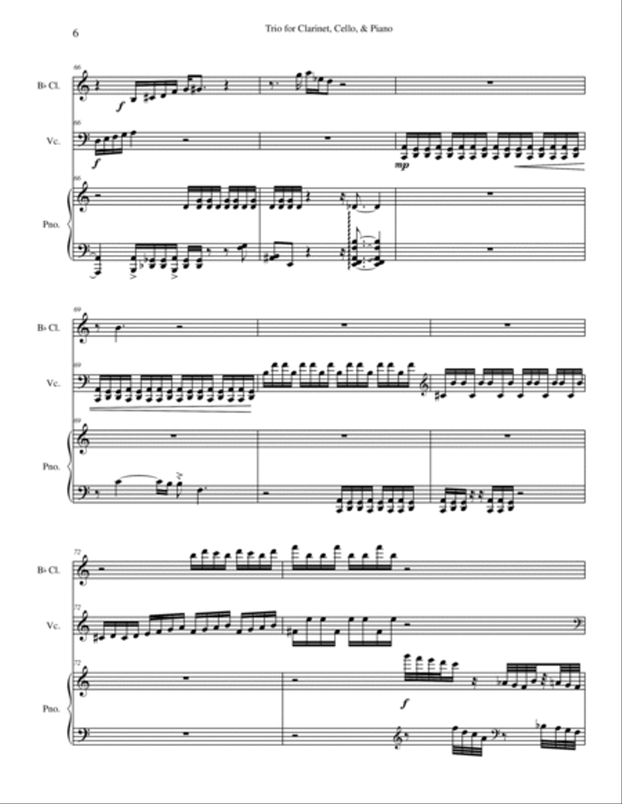 Trio for Clarinet, Cello, and Piano Small Ensemble scores gallery preview page 6