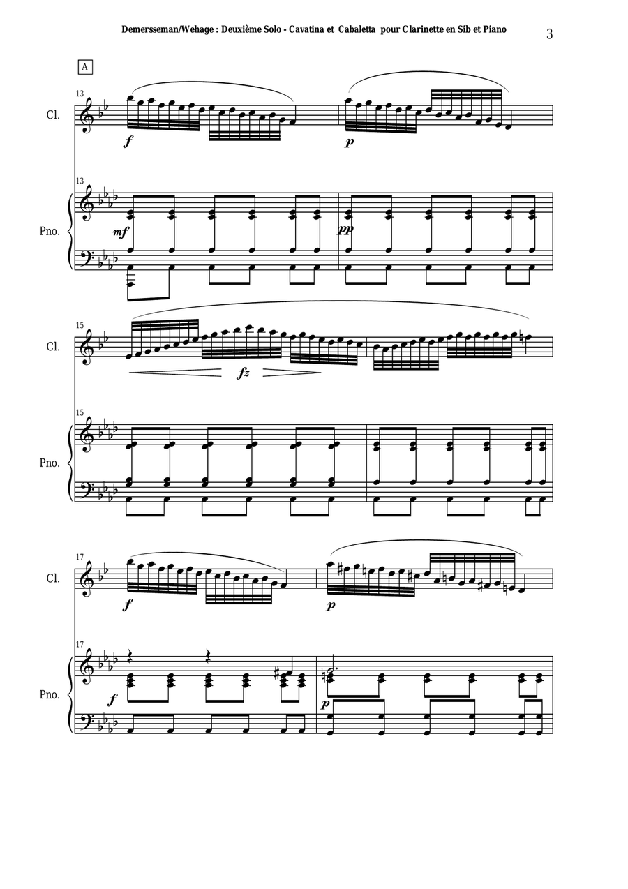 Jules Demersseman : Deuxième Solo : Cavatina et Cabaletta for clarinet in Bb and piano B-Flat Clarinet scores gallery preview page 3