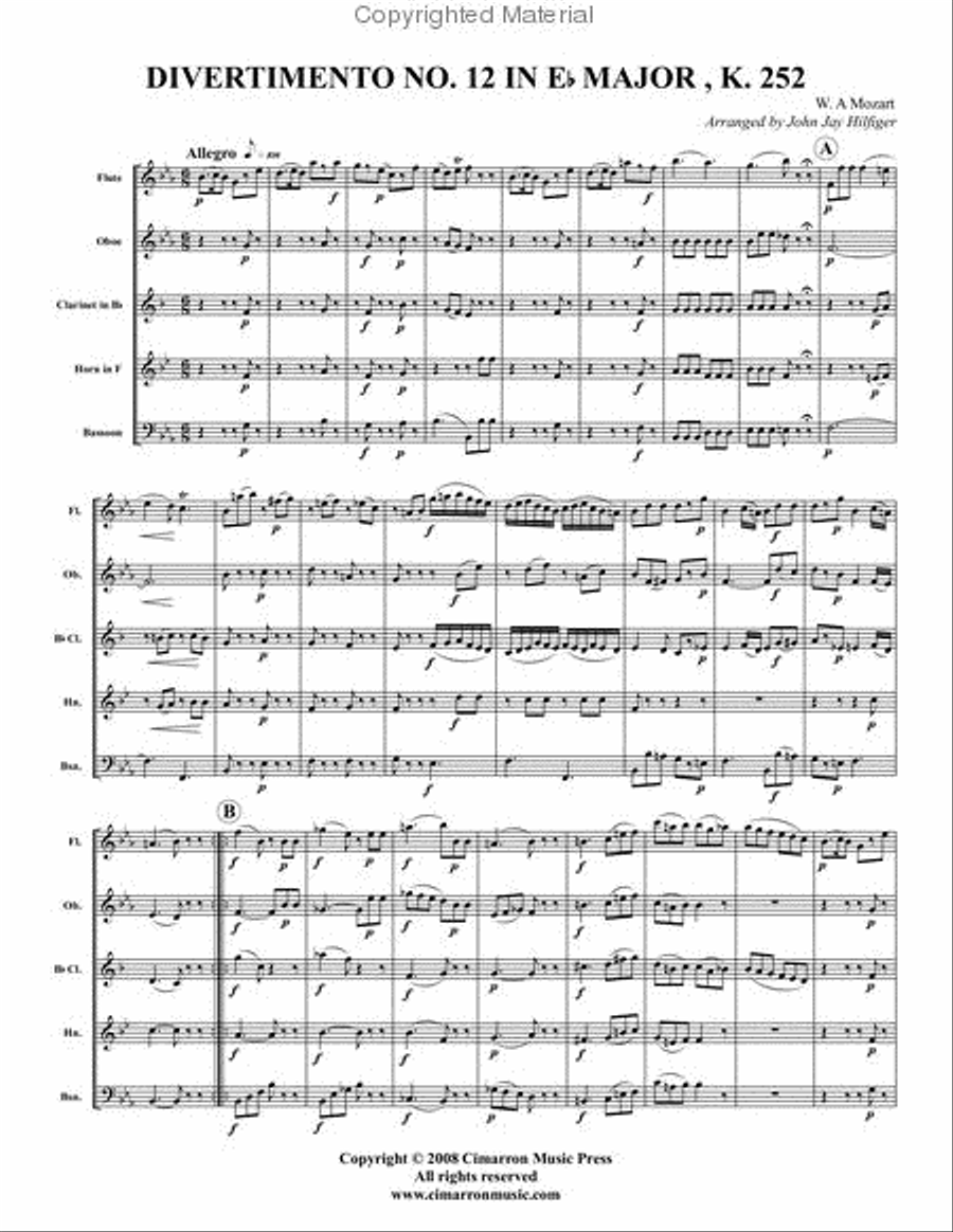 Divertimento No. 12 in Eb, K. 252 Woodwind Quintet scores gallery preview page 2