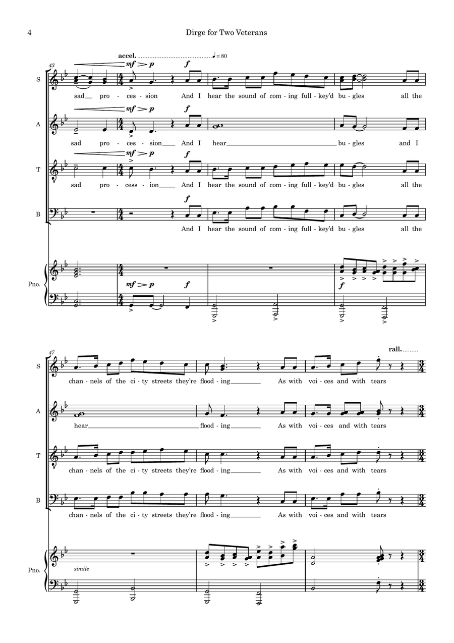 Dirge for Two Veterans 4-Part scores gallery preview page 6