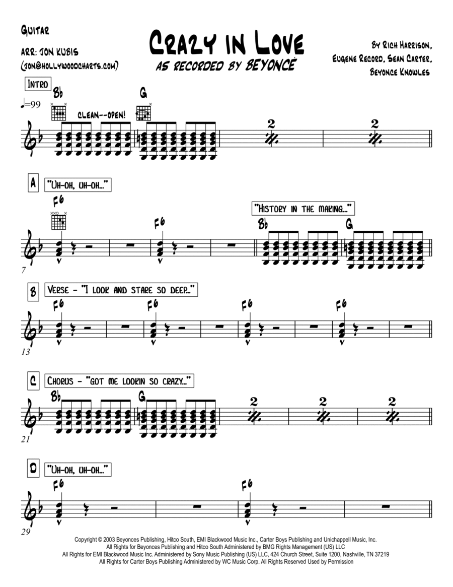 Crazy In Love Electric Guitar scores gallery preview page 1