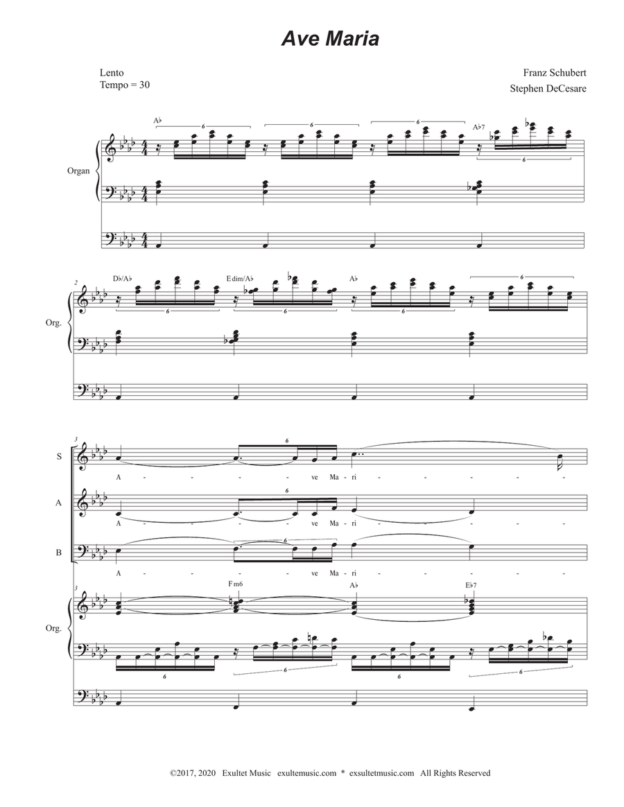 Ave Maria (SAB - (Organ Accompaniment) 3-Part scores gallery preview page 1