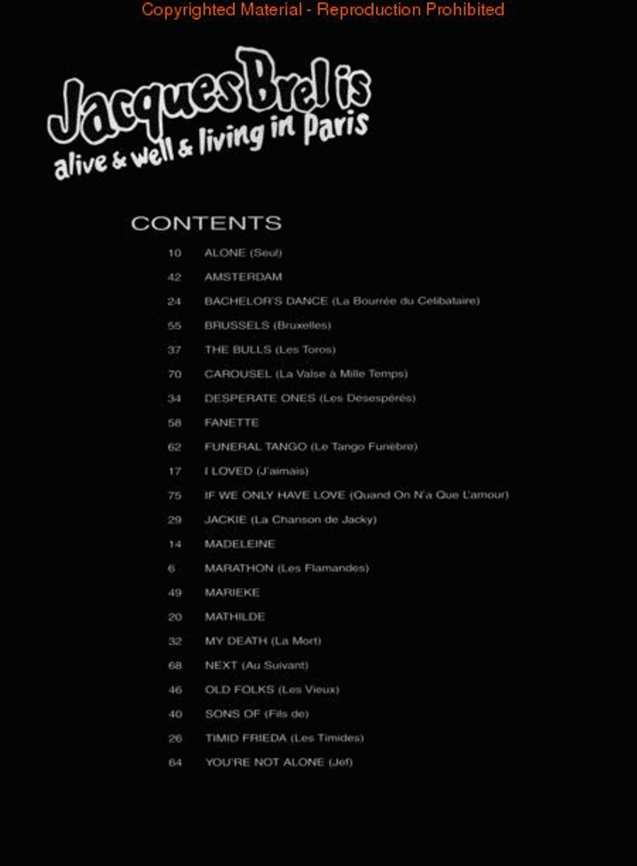 Jacques Brel Is Alive & Well & Living In Paris - Vocal Selections Piano, Vocal, Guitar scores gallery preview page 2