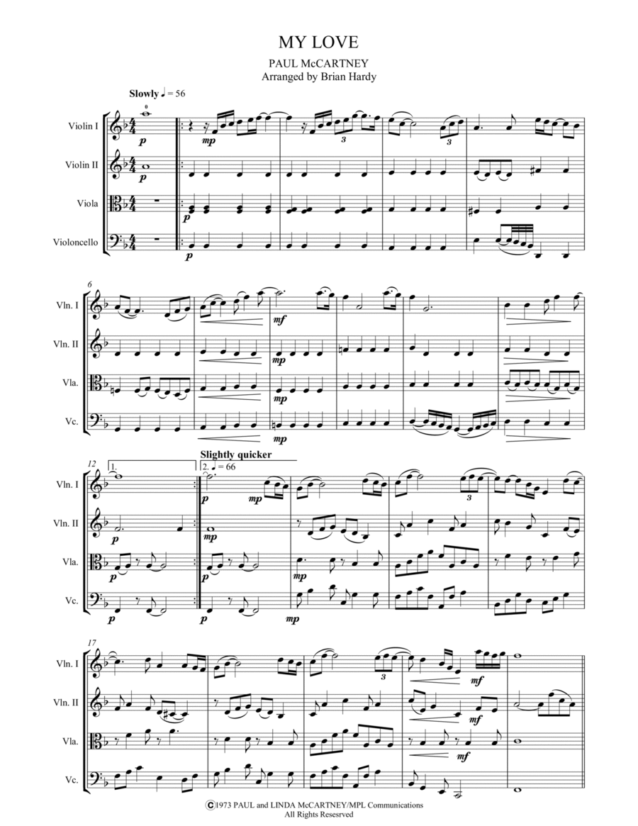 My Love My Love String Quartet scores gallery preview page 1