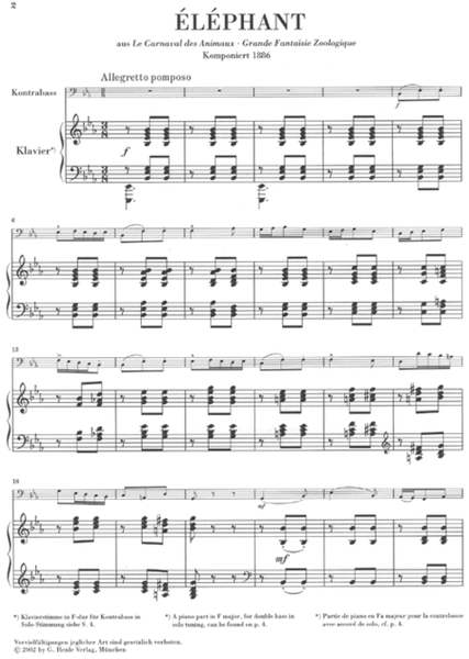 Elephant from the Carnival of the Animals for Double Bass and Piano