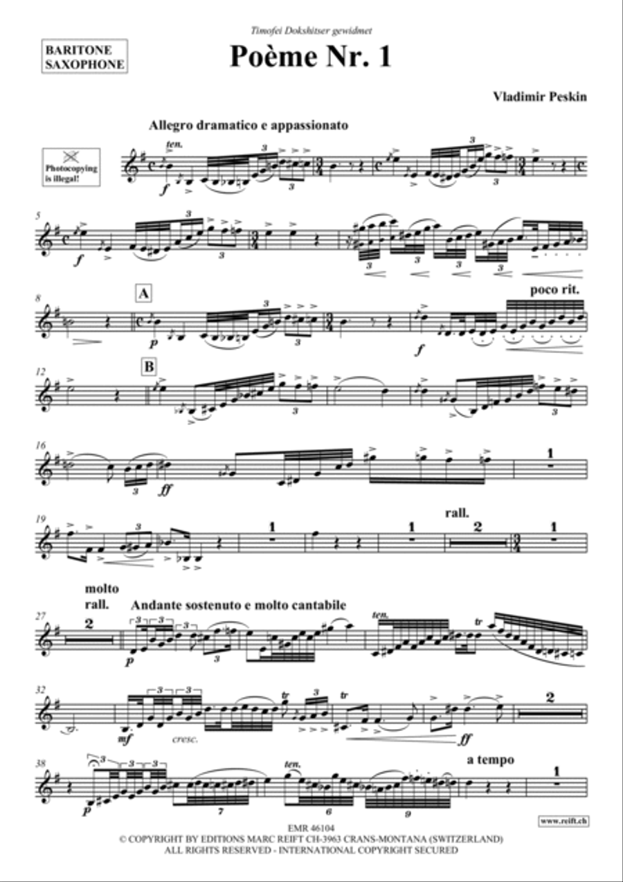 Poeme No. 1 Baritone Saxophone scores gallery preview page 2
