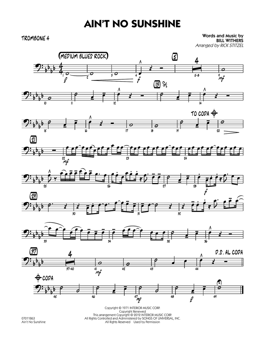 Ain't No Sunshine - Trombone 4 Jazz Ensemble scores gallery preview page 1