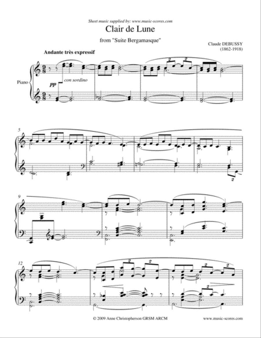 Clair de Lune - C major Piano Solo scores gallery preview page 1