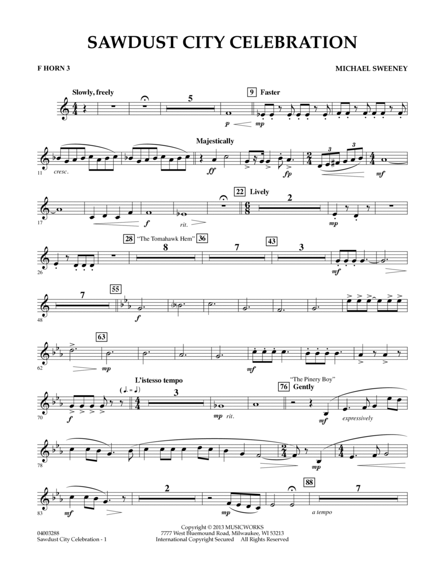 Sawdust City Celebration - F Horn 3 Concert Band scores gallery preview page 1
