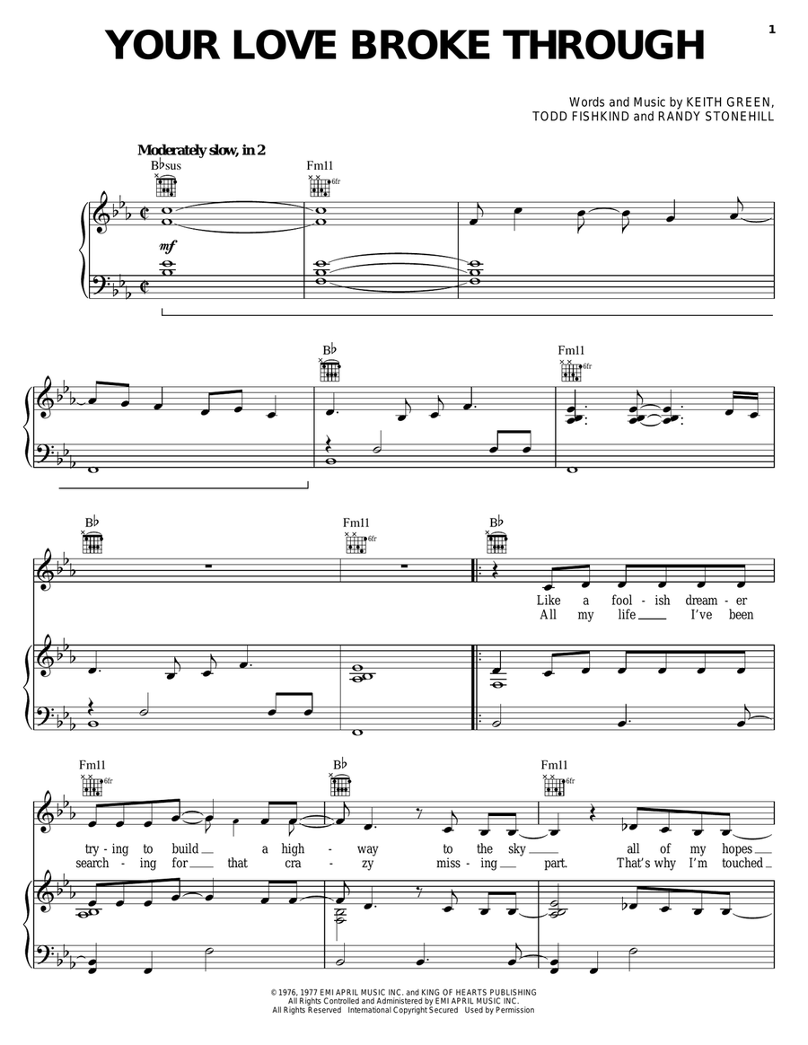 Your Love Broke Through Your Love Broke Through Piano, Vocal, Guitar scores gallery preview page 1