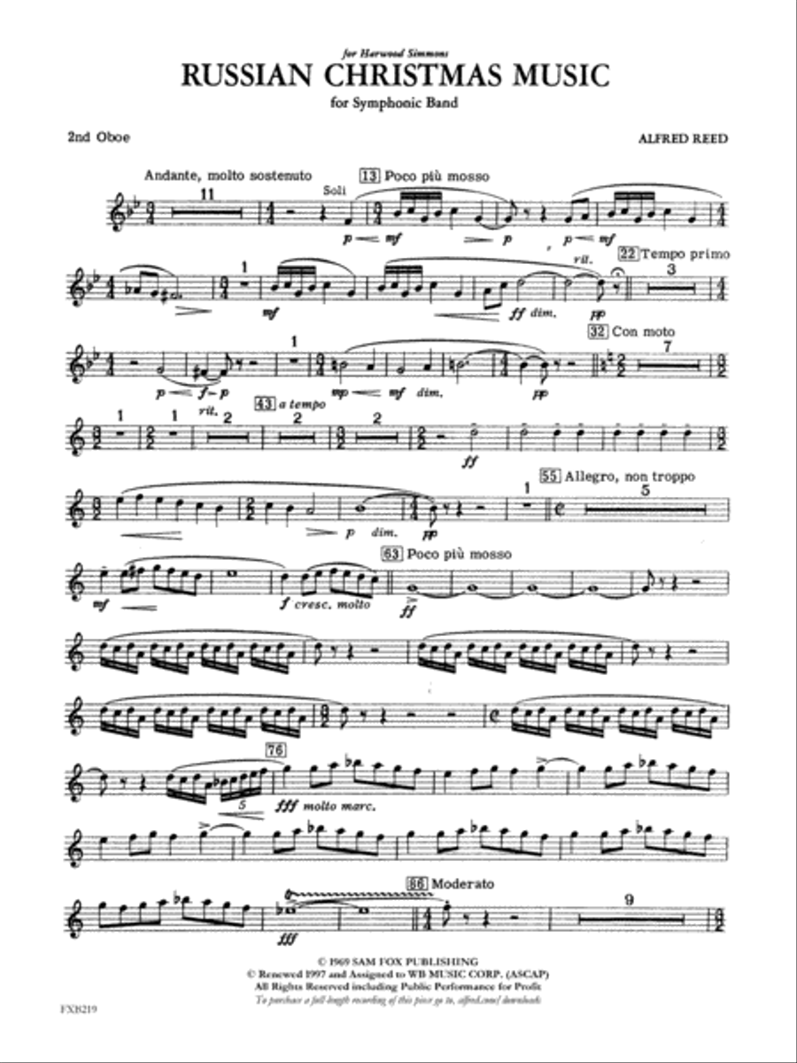 Russian Christmas Music: 2nd Oboe Concert Band scores gallery preview page 1