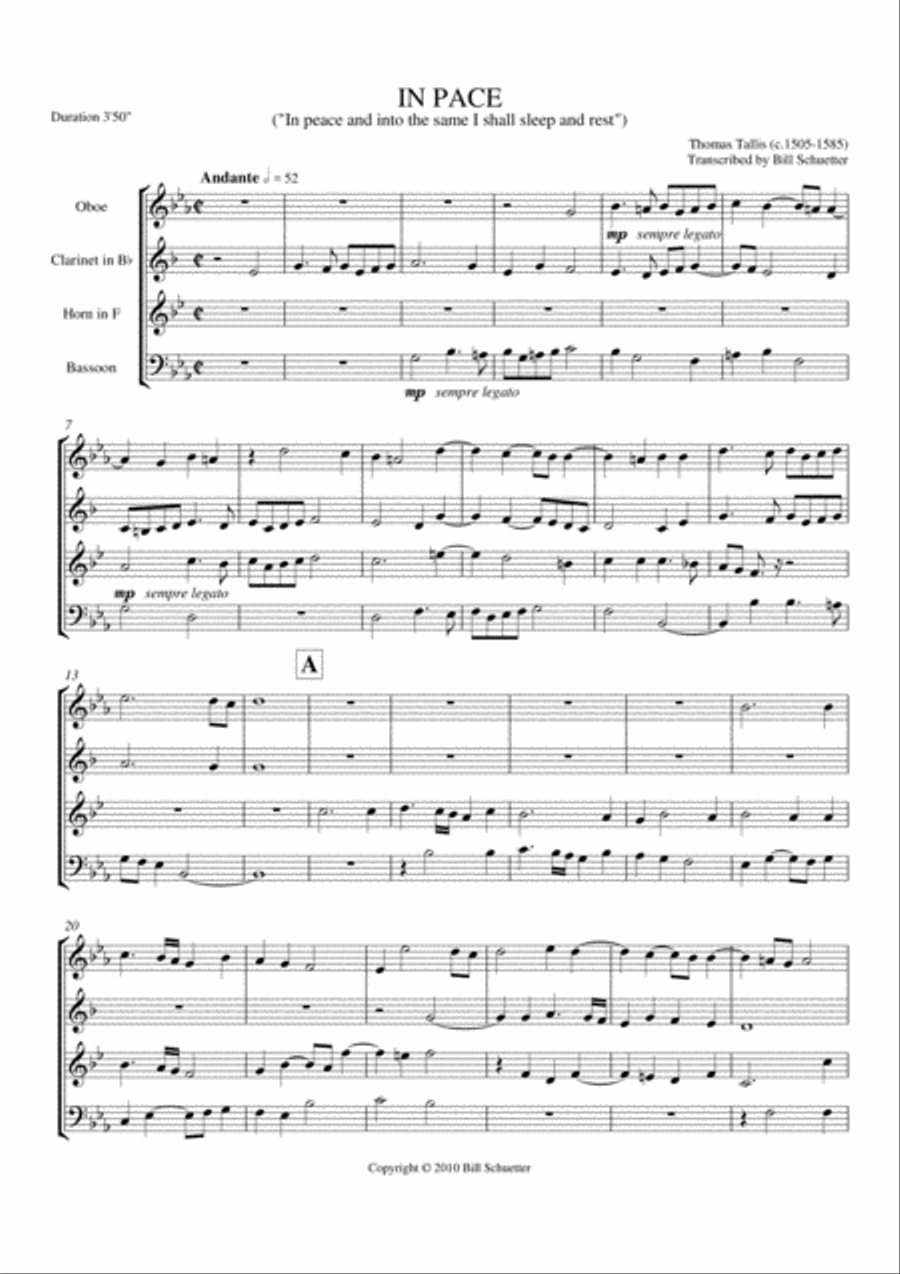 In Pace Woodwind Quartet scores gallery preview page 1