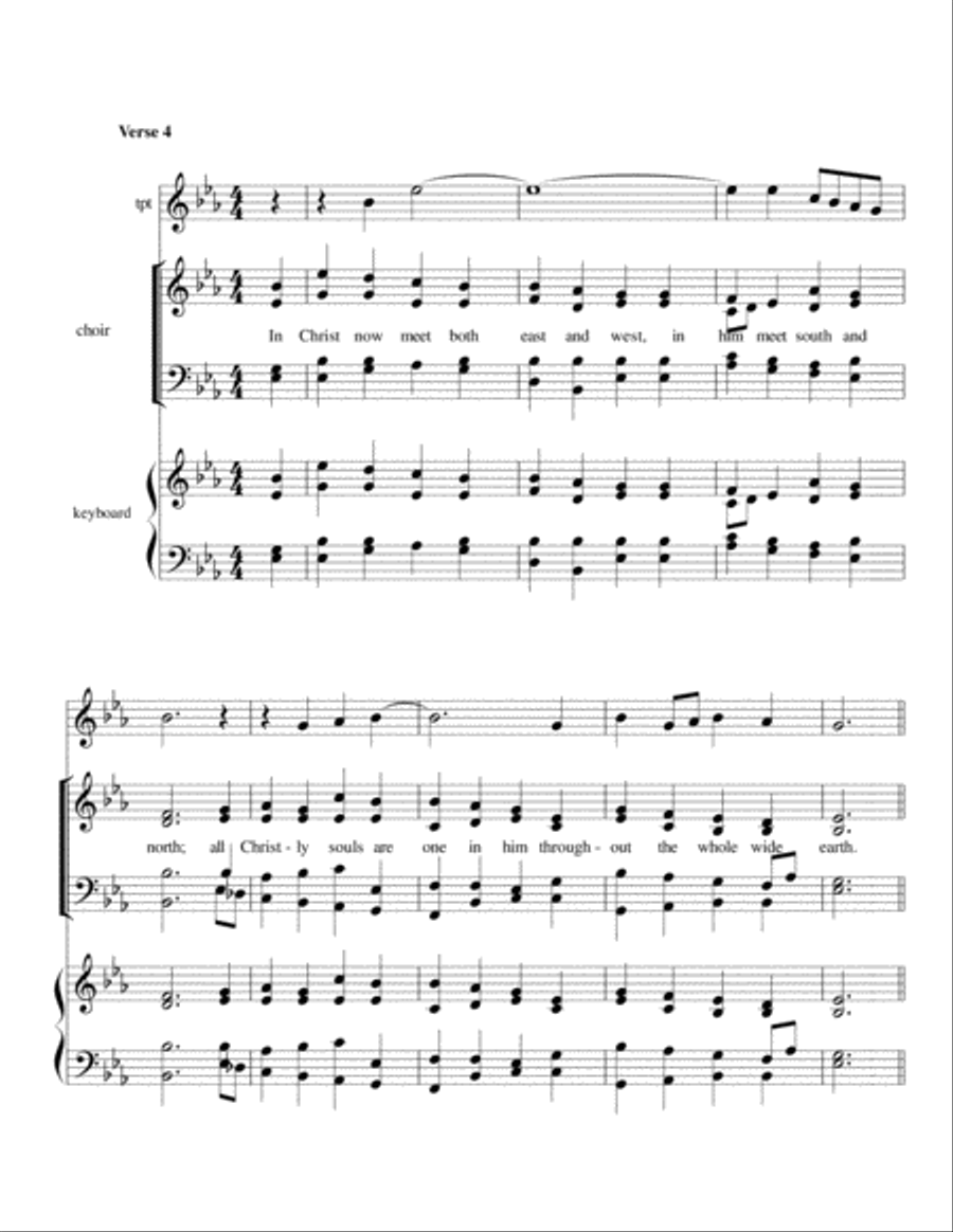 In Christ There is No East or West (ST. PETER) for choir, keyboard, congregation, trumpet and vocal 4-Part scores gallery preview page 6