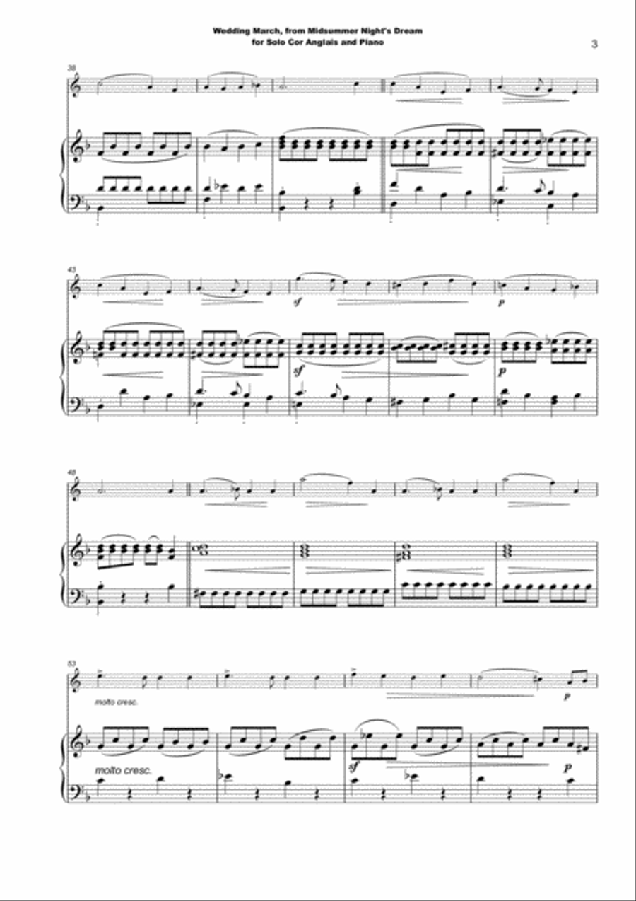 Wedding March by Mendelssohn, for Solo Cor Anglais (English Horn) and Piano English Horn scores gallery preview page 4