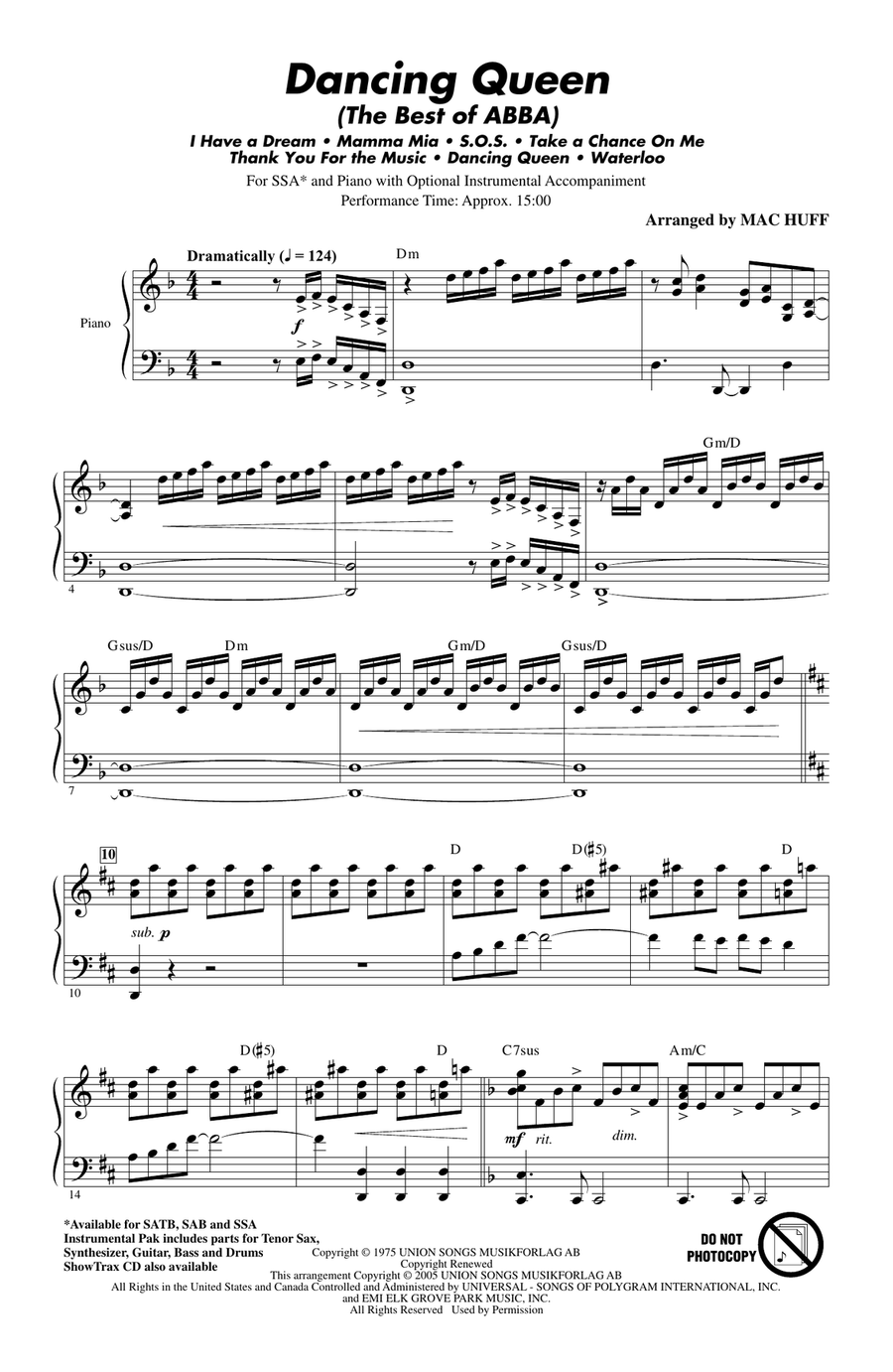 Mamma Mia! - Highlights from the Movie Soundtrack (arr. Mac Huff) SSA scores gallery preview page 1