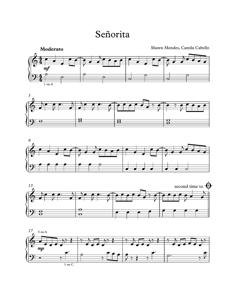 Senorita Easy Piano scores gallery preview page 1