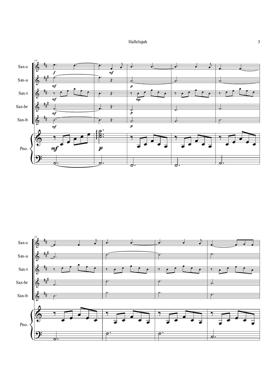 Hallelujah Saxophone Quintet scores gallery preview page 3