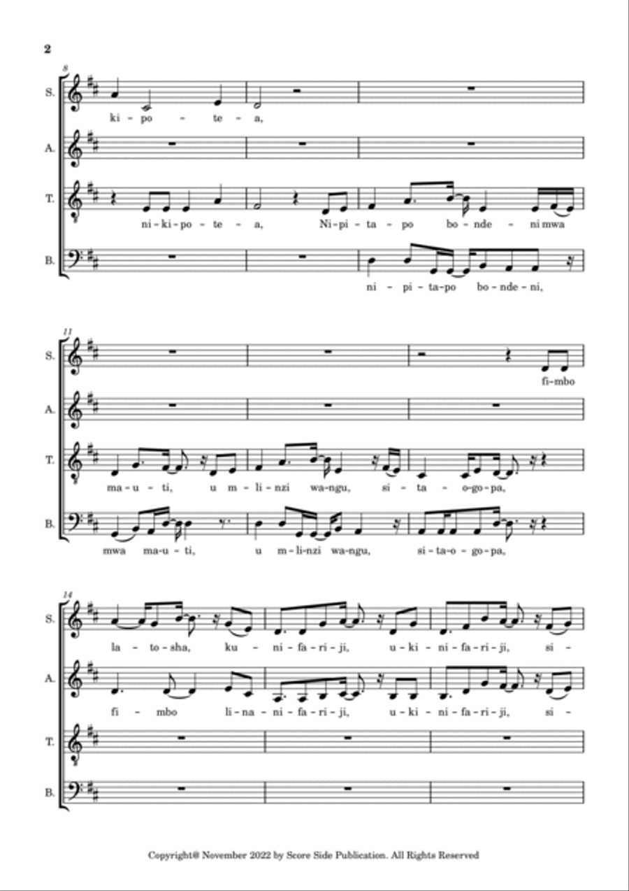 Bwana ni Mchunga (The Lord's my Shepherd) 4-Part scores gallery preview page 2
