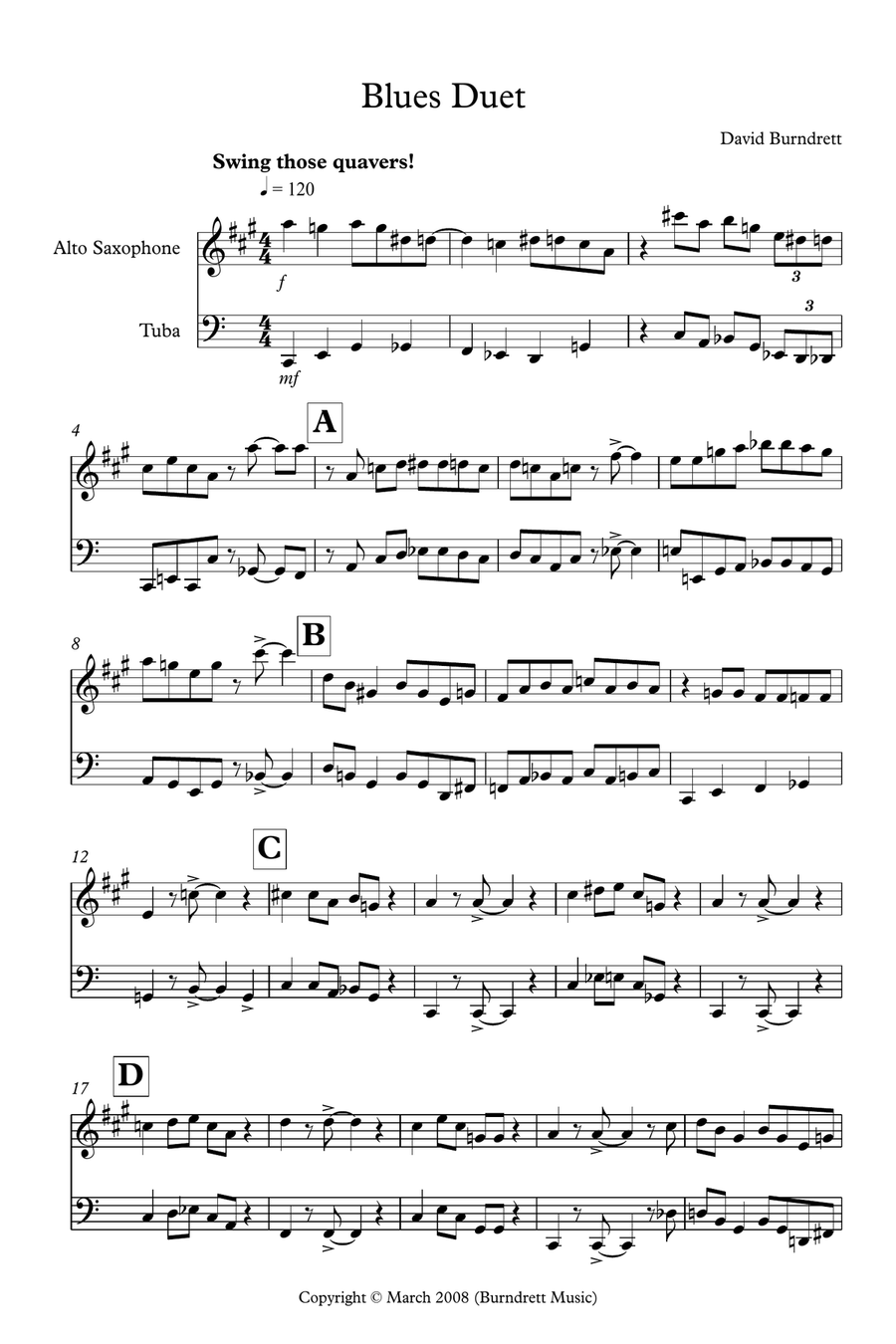 Blues Duet for Alto Saxophone and Tuba Duet Alto Saxophone scores gallery preview page 1