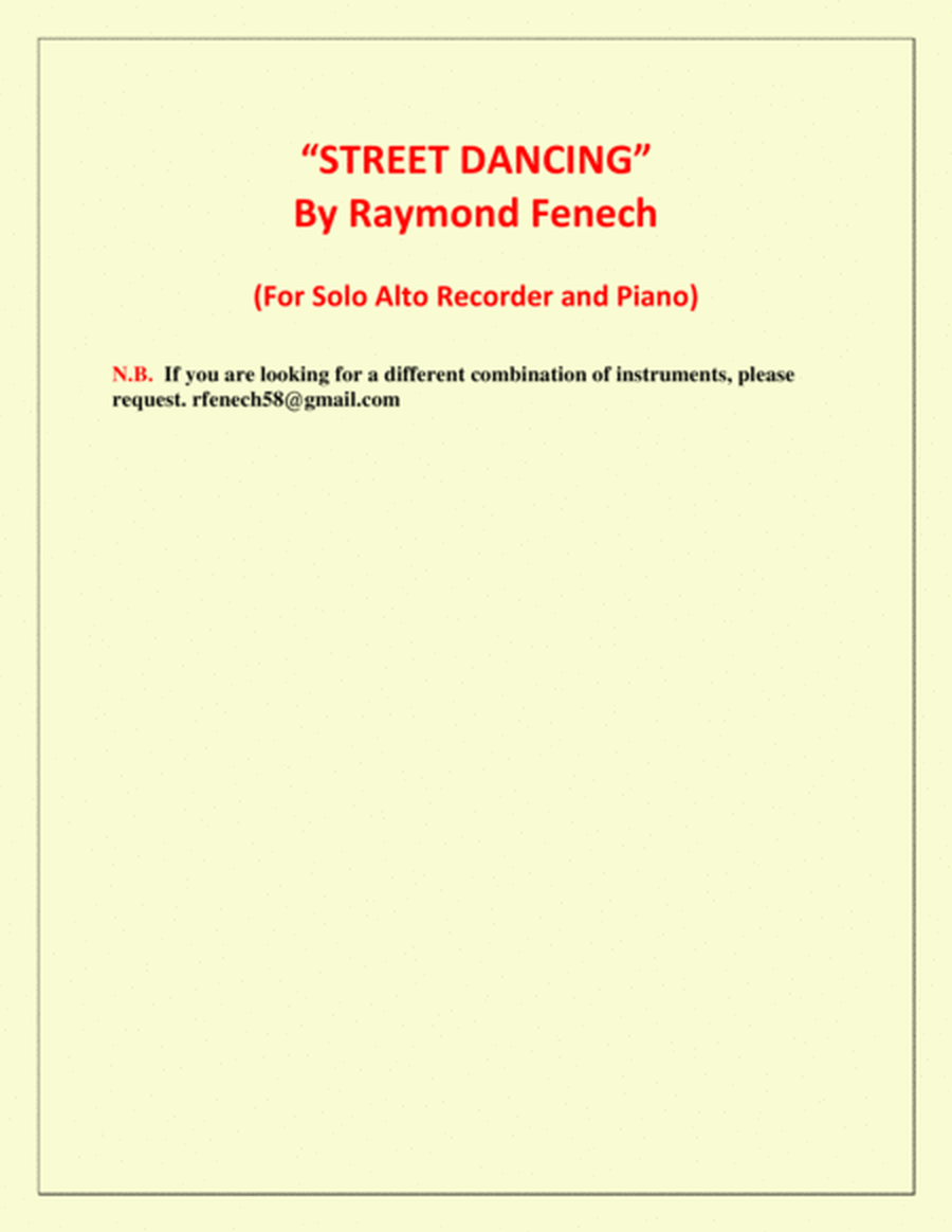 "Street Dancing" - For Solo Alto Recorder and Piano - Early Intermediate/ Intermediate level image number null