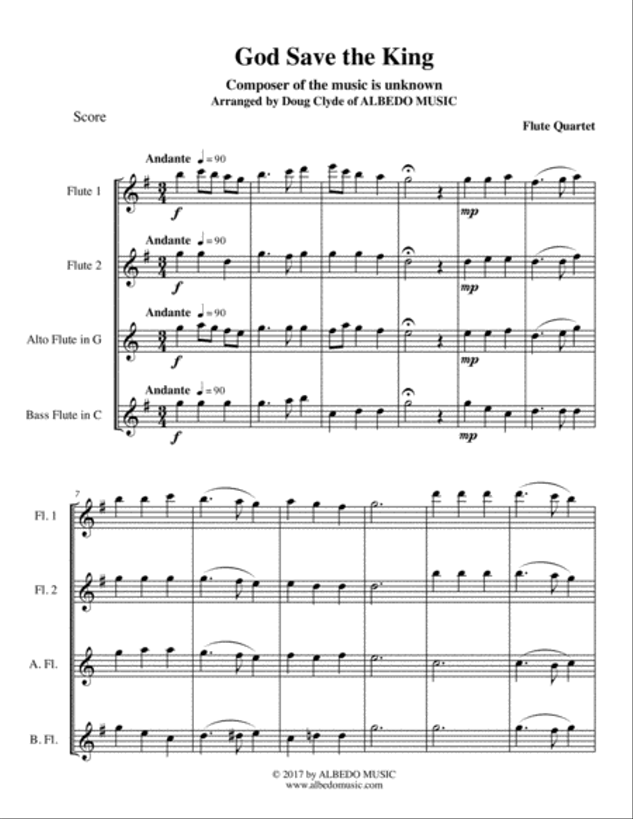 God Save the King for Flute Quartet Flute Quartet scores gallery preview page 1