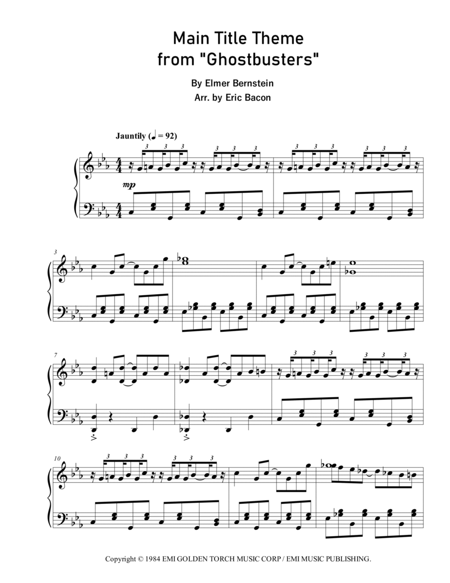 Main Title Theme (ghostbusters) Piano Solo scores gallery preview page 1