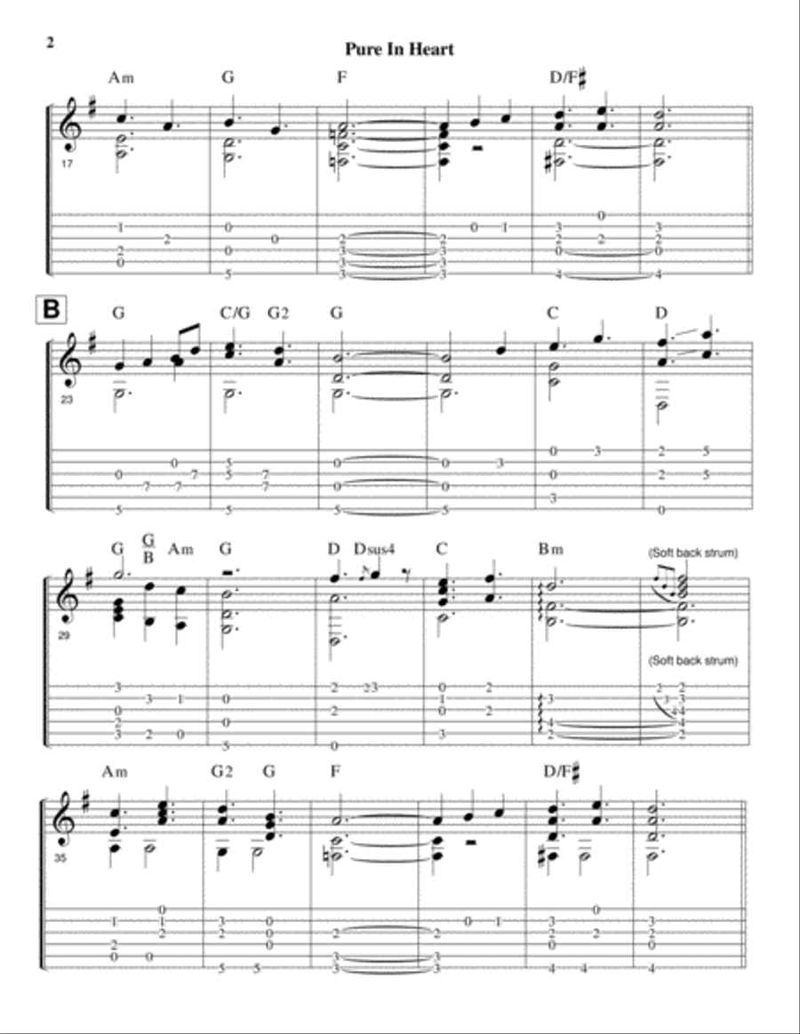 Pure In Heart (guitar solo in standard notation with TAB) Acoustic Guitar scores gallery preview page 3