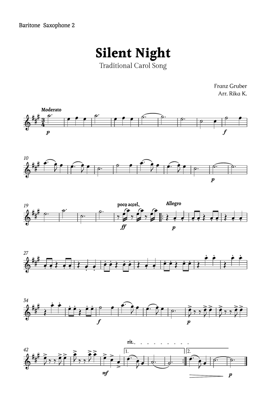 Silent Night for Baritone Sax Quartet Saxophone Quartet scores gallery preview page 4