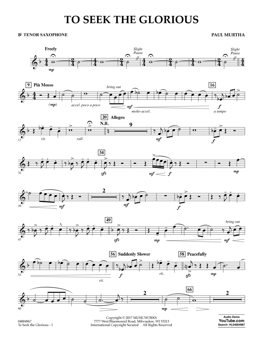 To Seek the Glorious - Bb Tenor Saxophone Tenor Saxophone scores gallery preview page 1