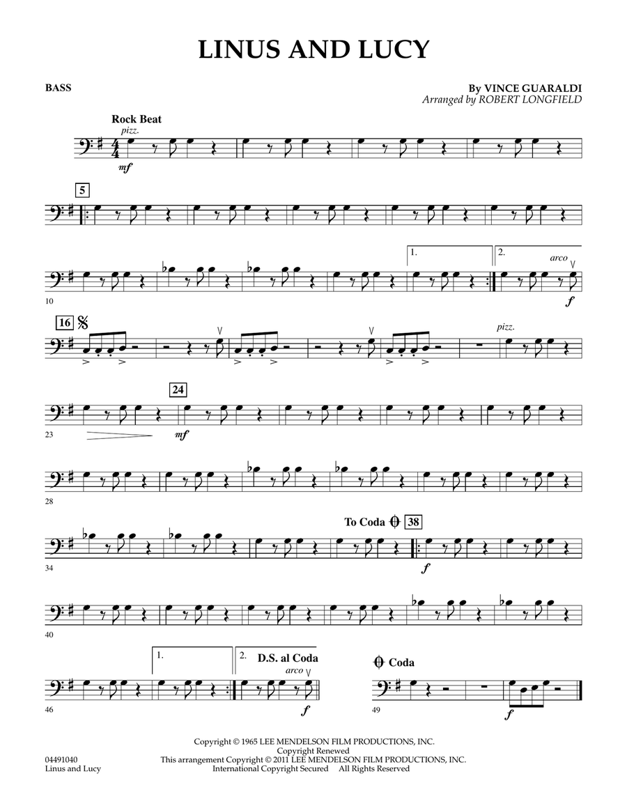Linus And Lucy - Bass Orchestra scores gallery preview page 1