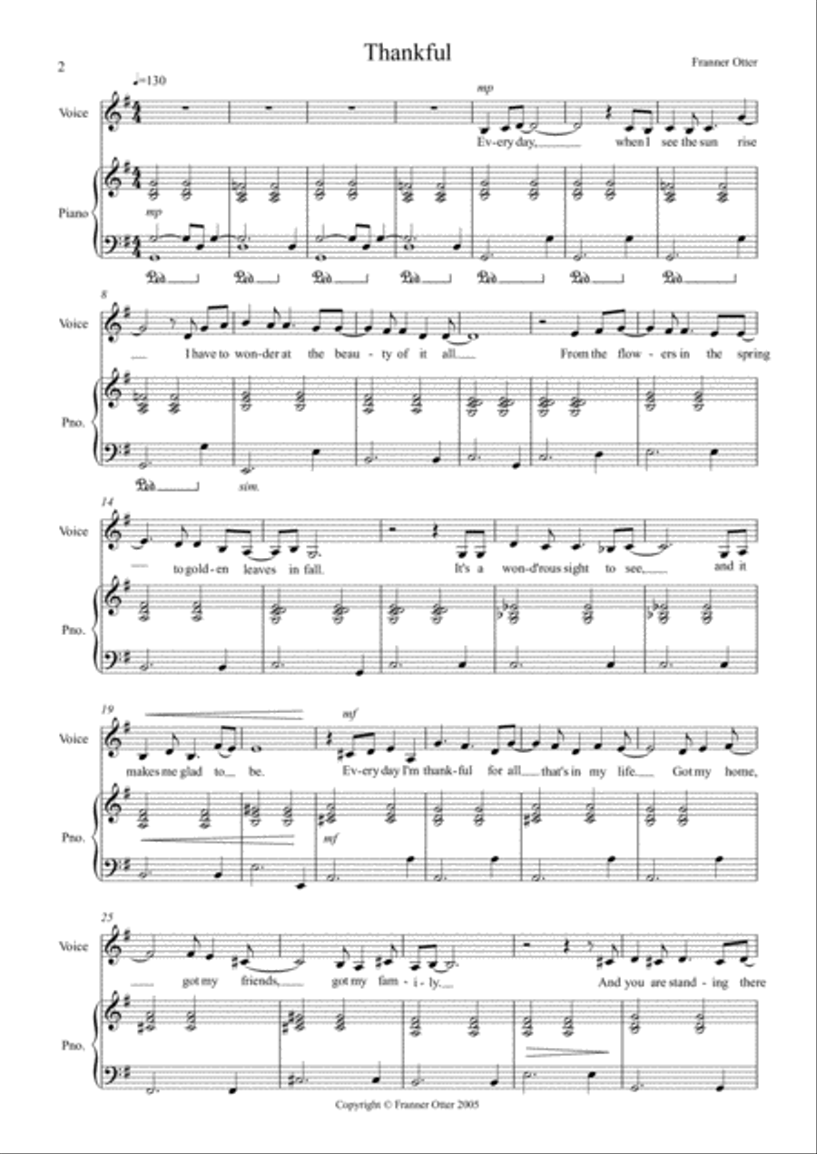Thankful by Franner Otter - solo vocal and easy piano Voice scores gallery preview page 2