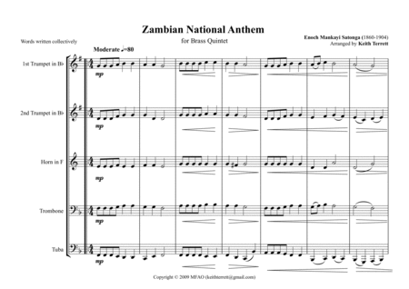 Zambian National Anthem for Brass Quintet image number null