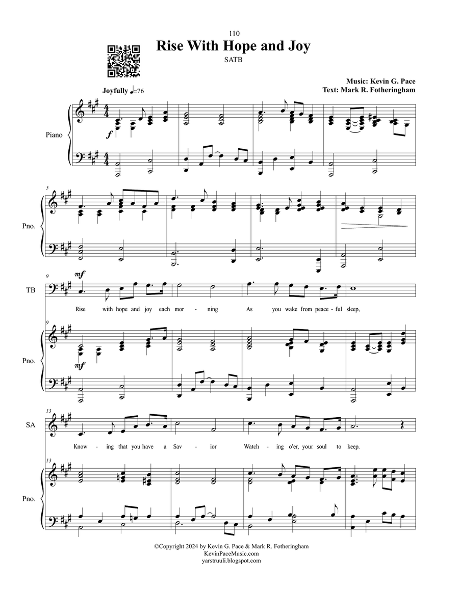 Rise With Hope and Joy, sacred music for SATB choir 4-Part scores gallery preview page 2