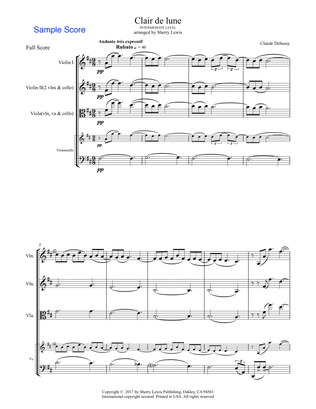 Book cover for CLAIR DE LUNE String Trio intermediate level for string trio of two violins and cello or violin, vi