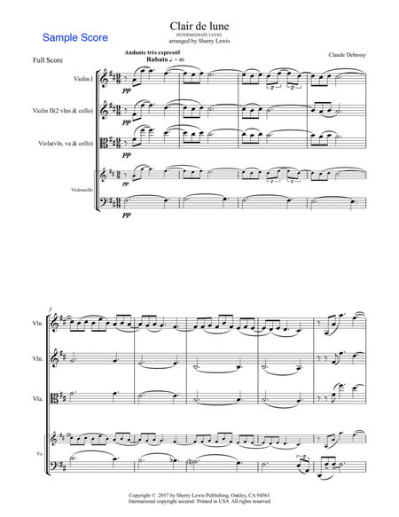 CLAIR DE LUNE String Trio intermediate level for string trio of two violins and cello or violin, vi image number null