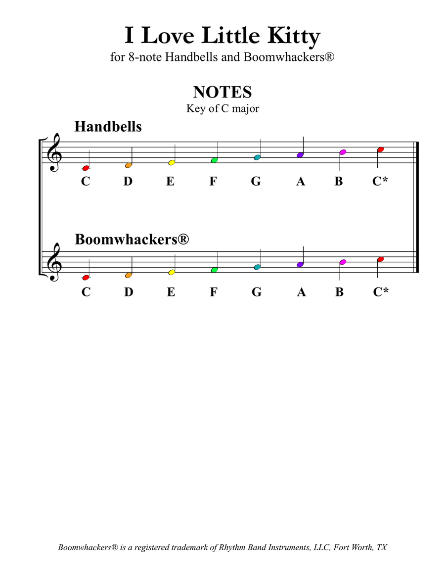 I Love Little Kitty (for 8-note Bells and Boomwhackers with Color Coded Notes) Handbell Choir scores gallery preview page 3
