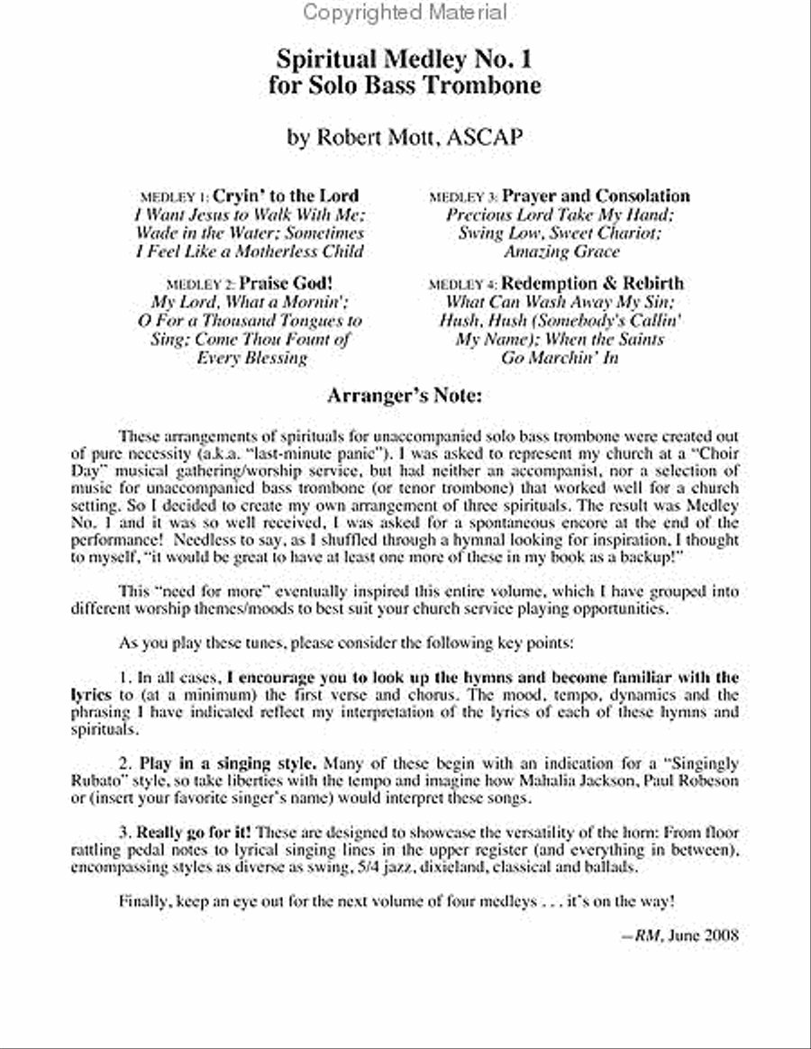 Spiritual Medley No. 1 Spiritual Medley No. 1 Bass Trombone scores gallery preview page 2