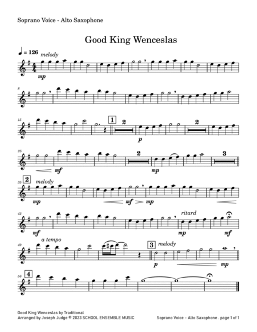 Good King Wenceslas for Saxophone Quartet in Schools Saxophone Quartet scores gallery preview page 5