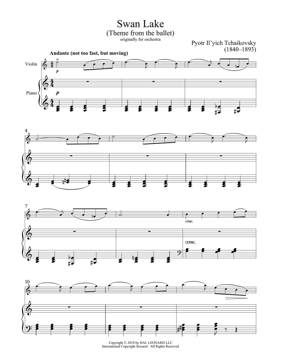 Theme From Swan Lake Theme From Swan Lake Violin Solo scores gallery preview page 1