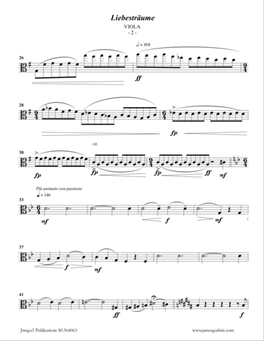 Liszt: Liebestraume for Viola & Piano Viola scores gallery preview page 2