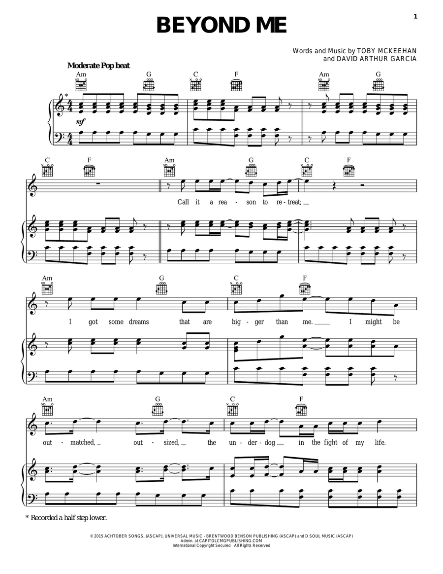 Beyond Me Beyond Me Piano, Vocal, Guitar scores gallery preview page 1