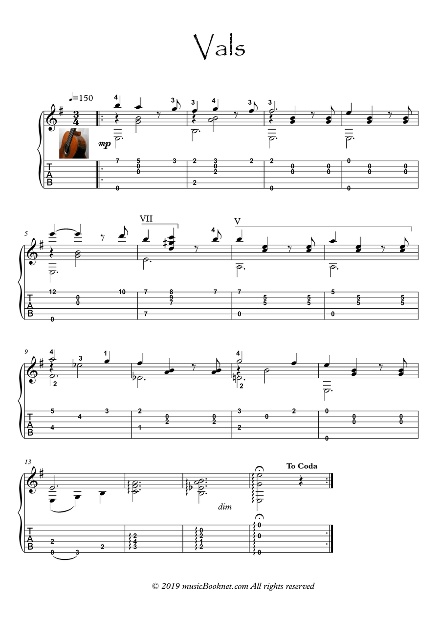 19th century Classical Guitar with tab Acoustic Guitar scores gallery preview page 1