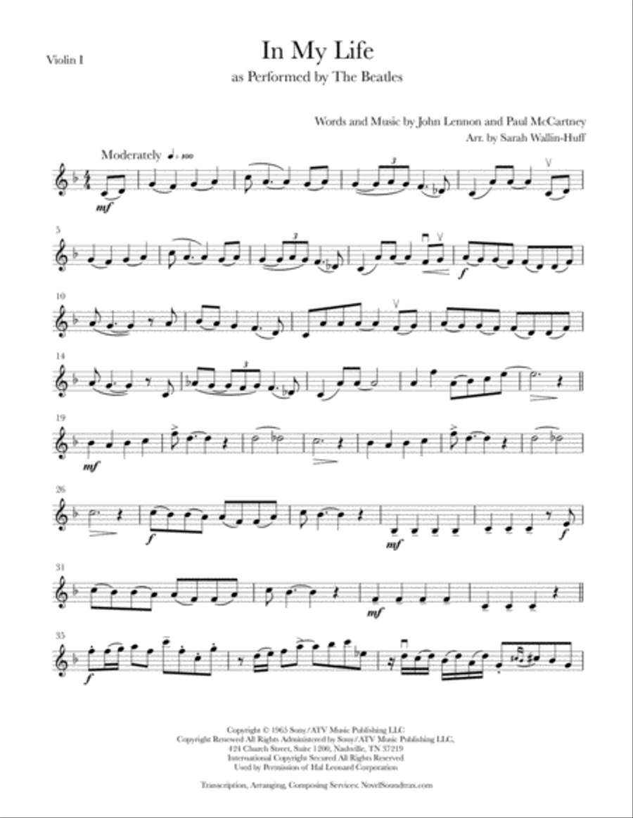 In My Life String Quartet scores gallery preview page 5