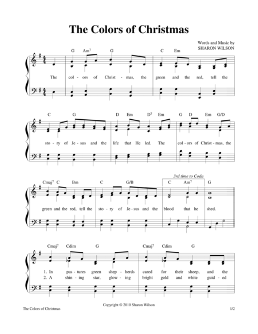 The Colors of Christmas Piano, Vocal, Guitar scores gallery preview page 1